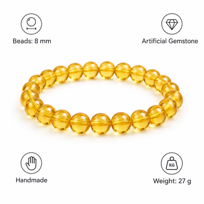 Bransoletka Citrine, specyfikacja po angielsku, 8 mm, kamien sztuczny, 27 g