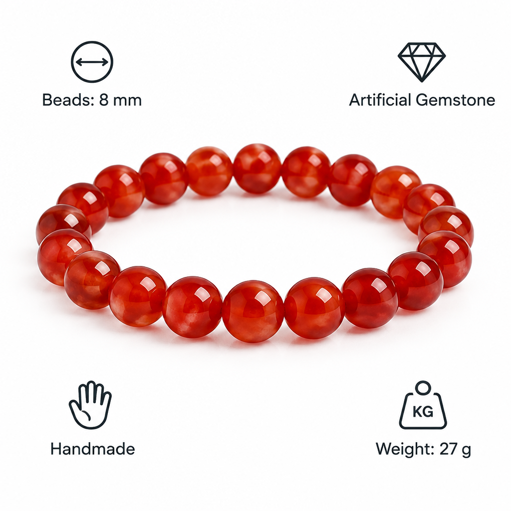 Bransoletka Red Agate, specyfikacja po angielsku, 8 mm, kamien sztuczny, 27 g