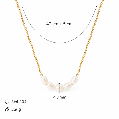 Wymiary naszyjnika z perłami: długość 40 cm + 5 cm, perła 4,8 mm, waga 2,9 g
